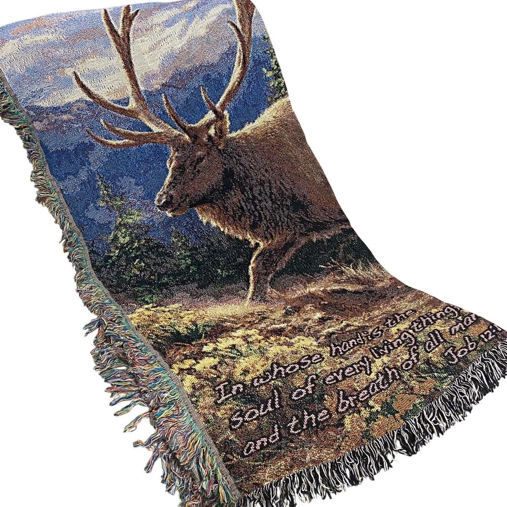 Manual Woodworkers Tapestry Throw Siskiyou Bluff Elk Blanket Job 12:10 USA
